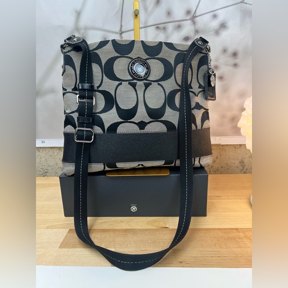 Coach  Signature Jacquard North South Crossbody or Shoulder Bag Black Canvas - Picture 5 of 16